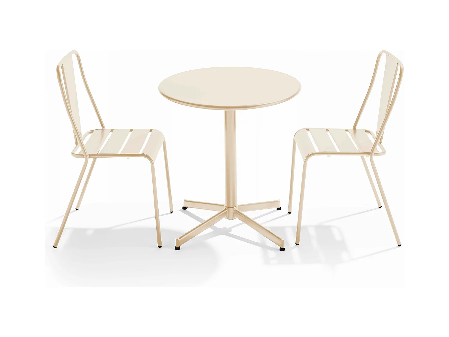 Ensemble table ronde et 2 chaises de jardin bistrot en métal ivoire - Palavas
