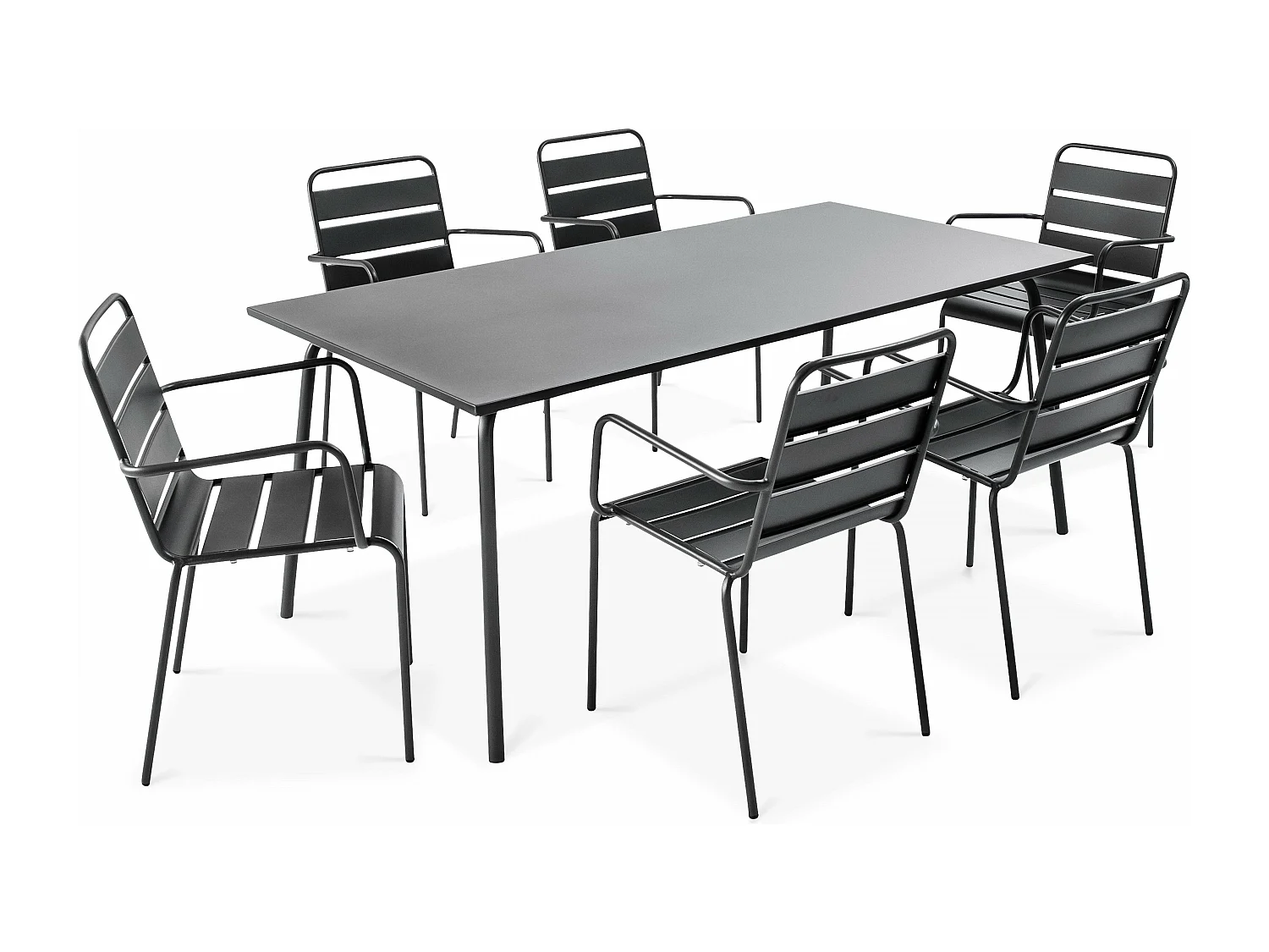 Ensemble table de jardin et 6 fauteuils en métal gris - Palavas