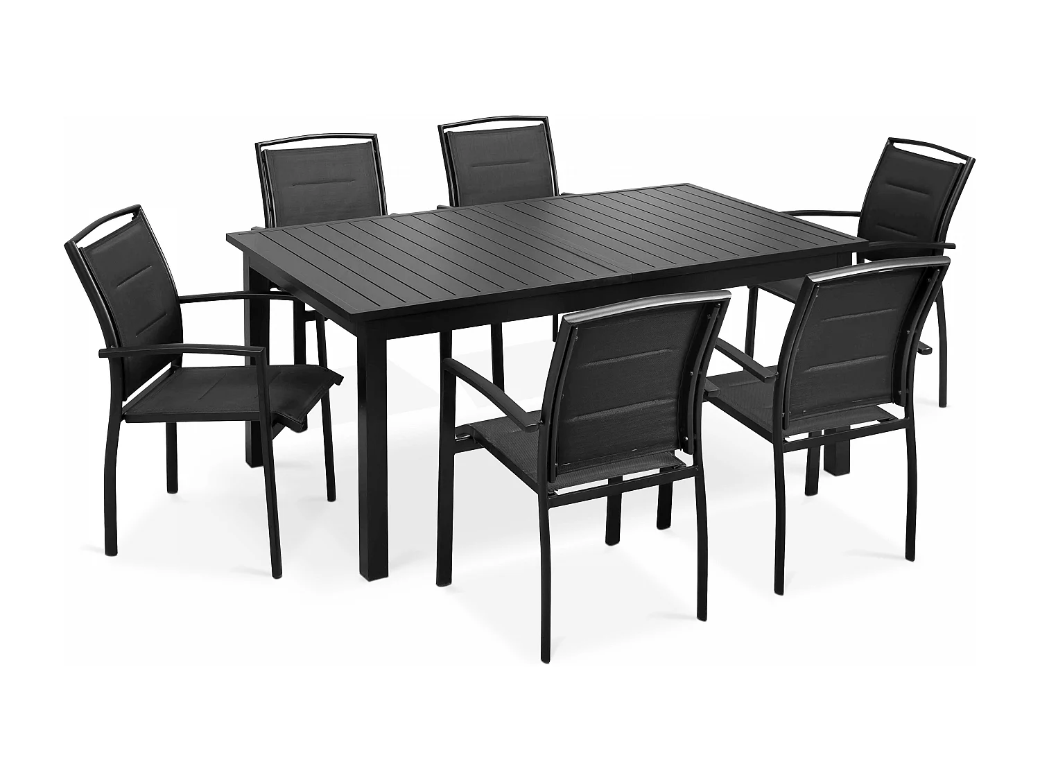 Ensemble table de jardin extensible et 8 fauteuils en aluminium noir