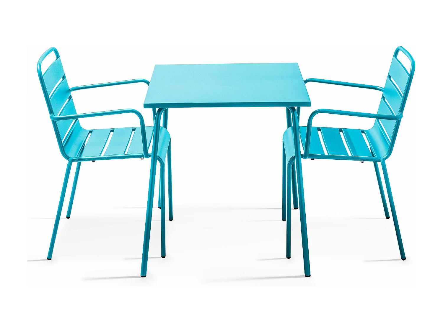 Ensemble table de jardin carrée et 2 fauteuils acier bleu - Palavas