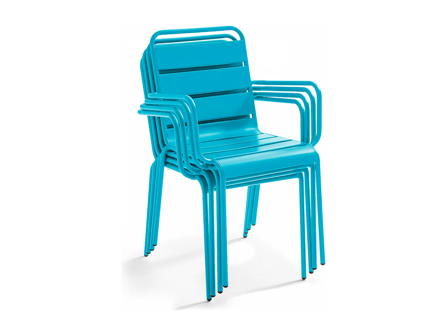 Ensemble table de jardin carrée et 2 fauteuils acier bleu - Palavas