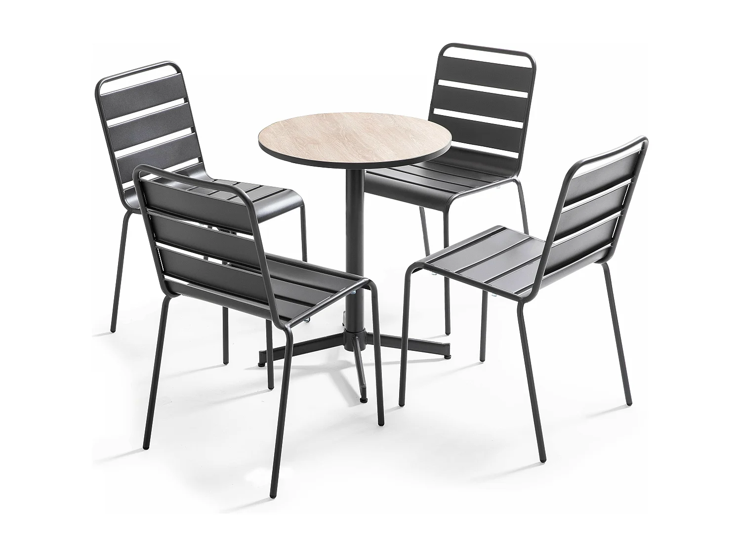 Ensemble de terrasse table ronde bois et 4 chaises  - Tivoli