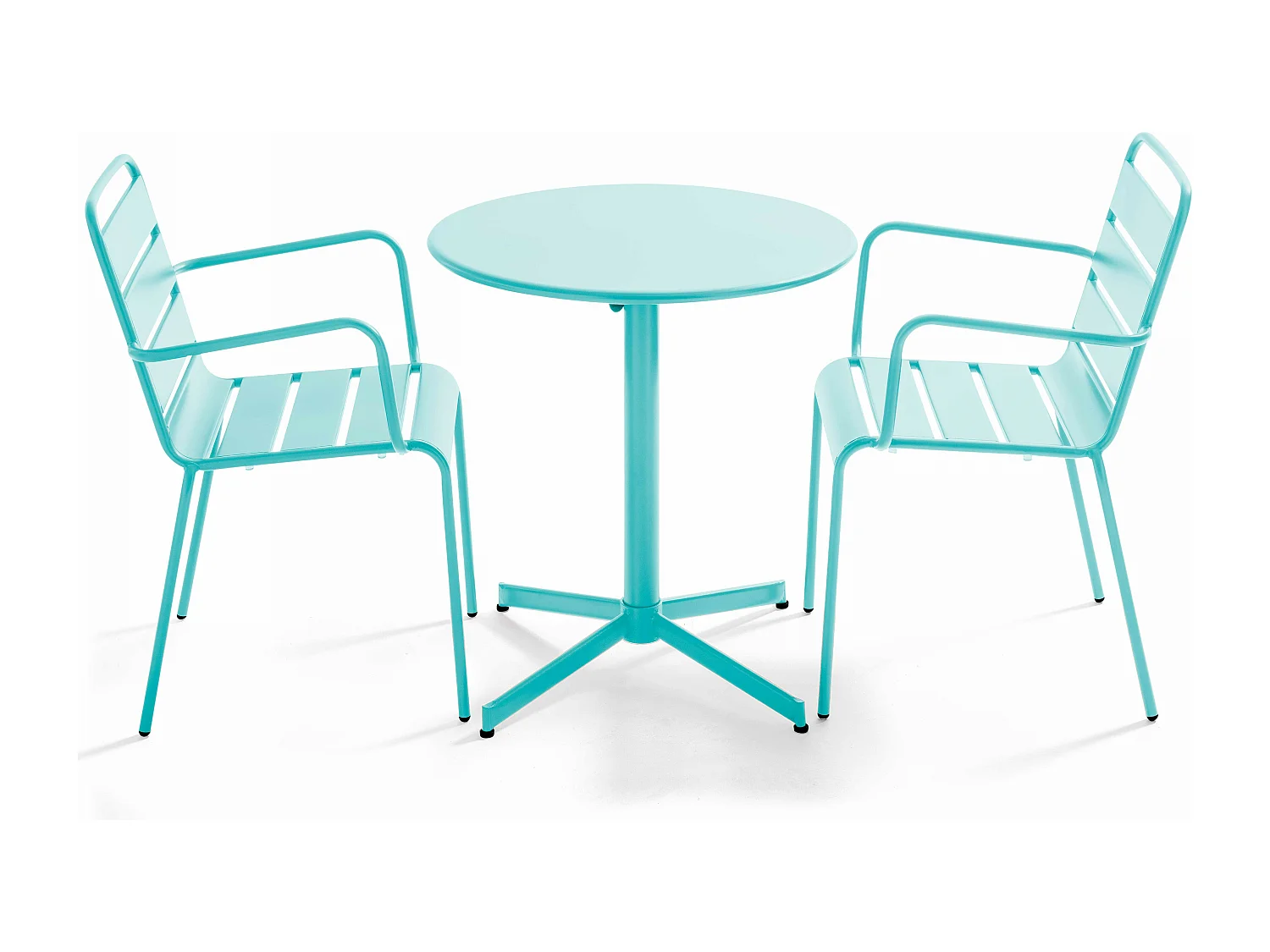 Ensemble table de jardin et 2 fauteuils métal turquoise - Palavas