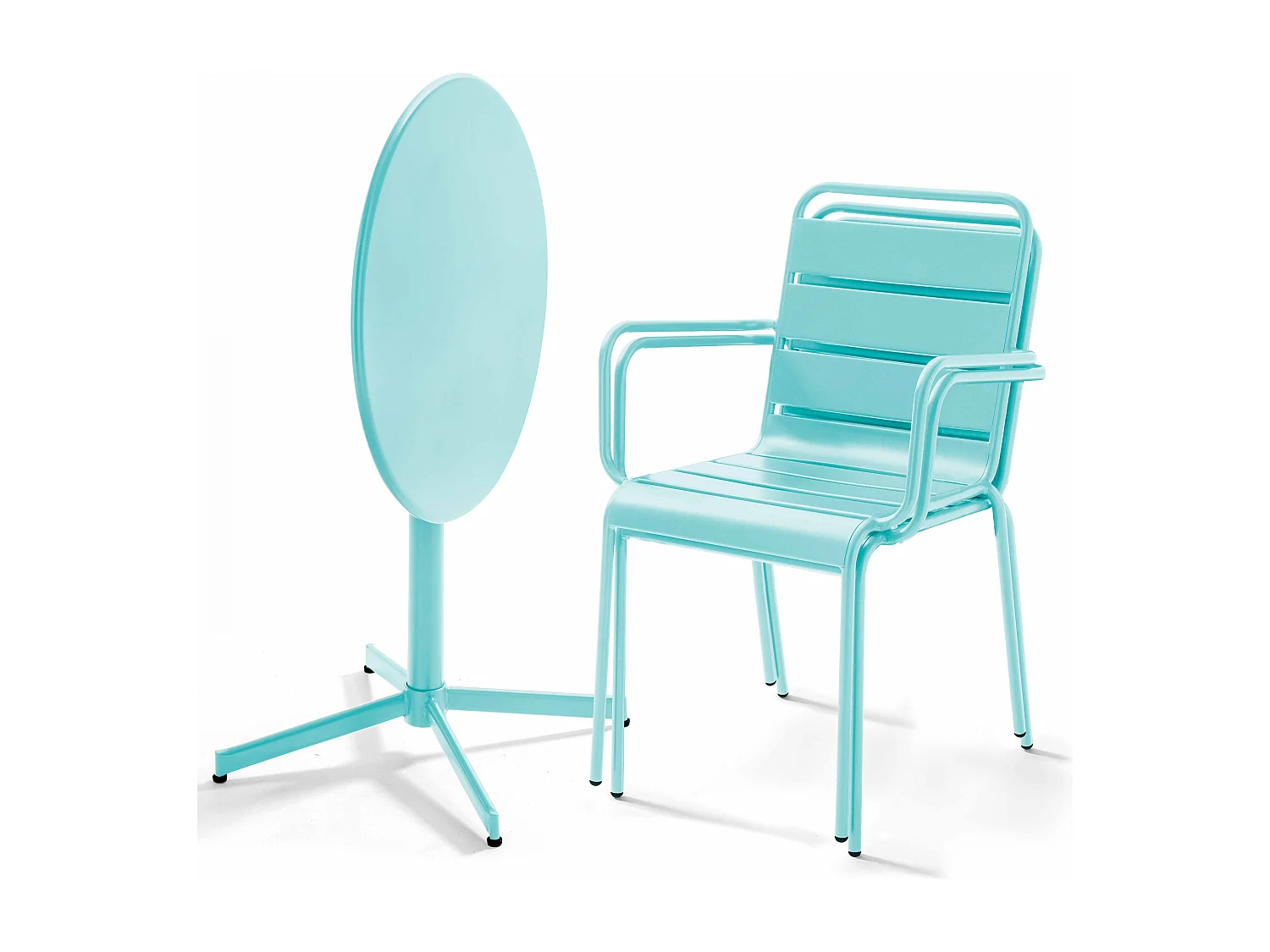 Ensemble table de jardin et 2 fauteuils métal turquoise - Palavas