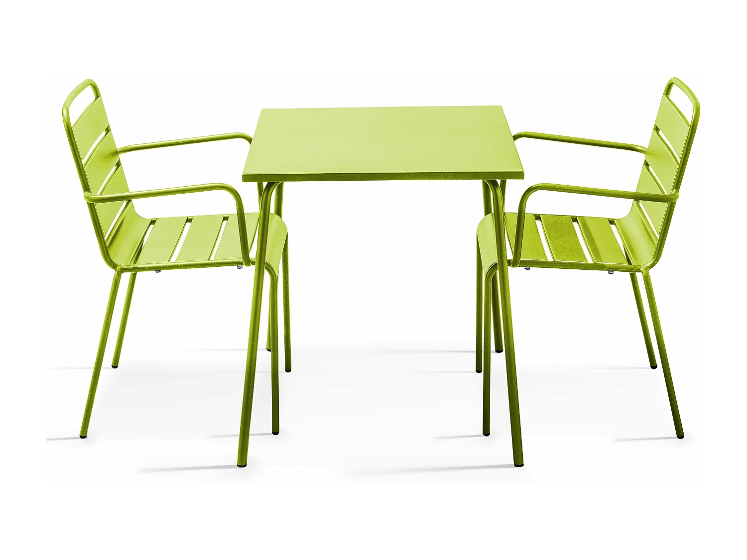 Ensemble table de jardin carrée et 2 fauteuils acier vert - Palavas