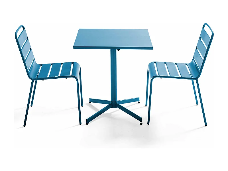 Set tuintafel en 2 blauwe stoelen Pacific