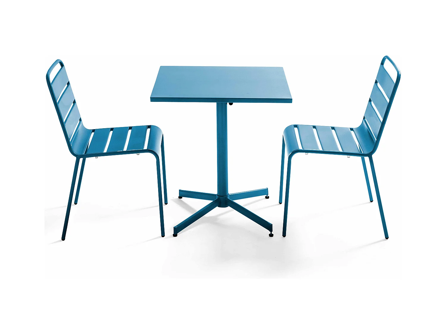 Ensemble table de jardin carrée et 2 chaises métal bleu pacific - Palavas