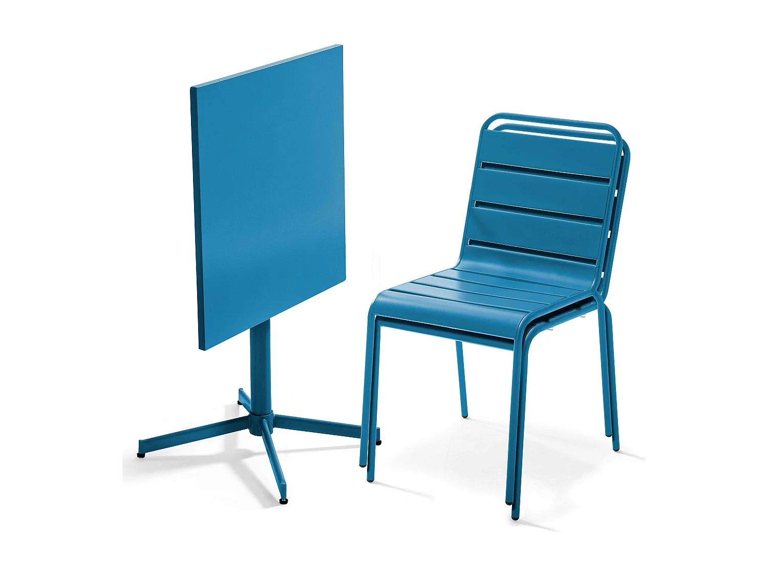 Set tuintafel en 2 blauwe stoelen Pacific