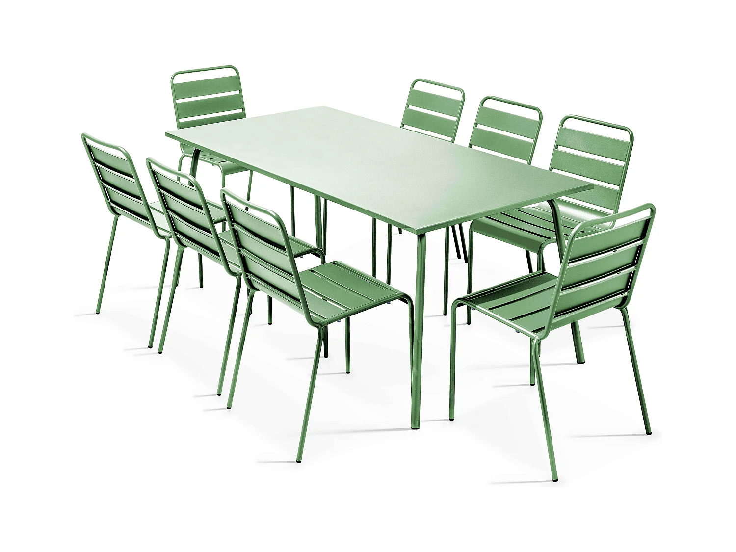 Tuinset met tafel en 8 groene cactus stoelen