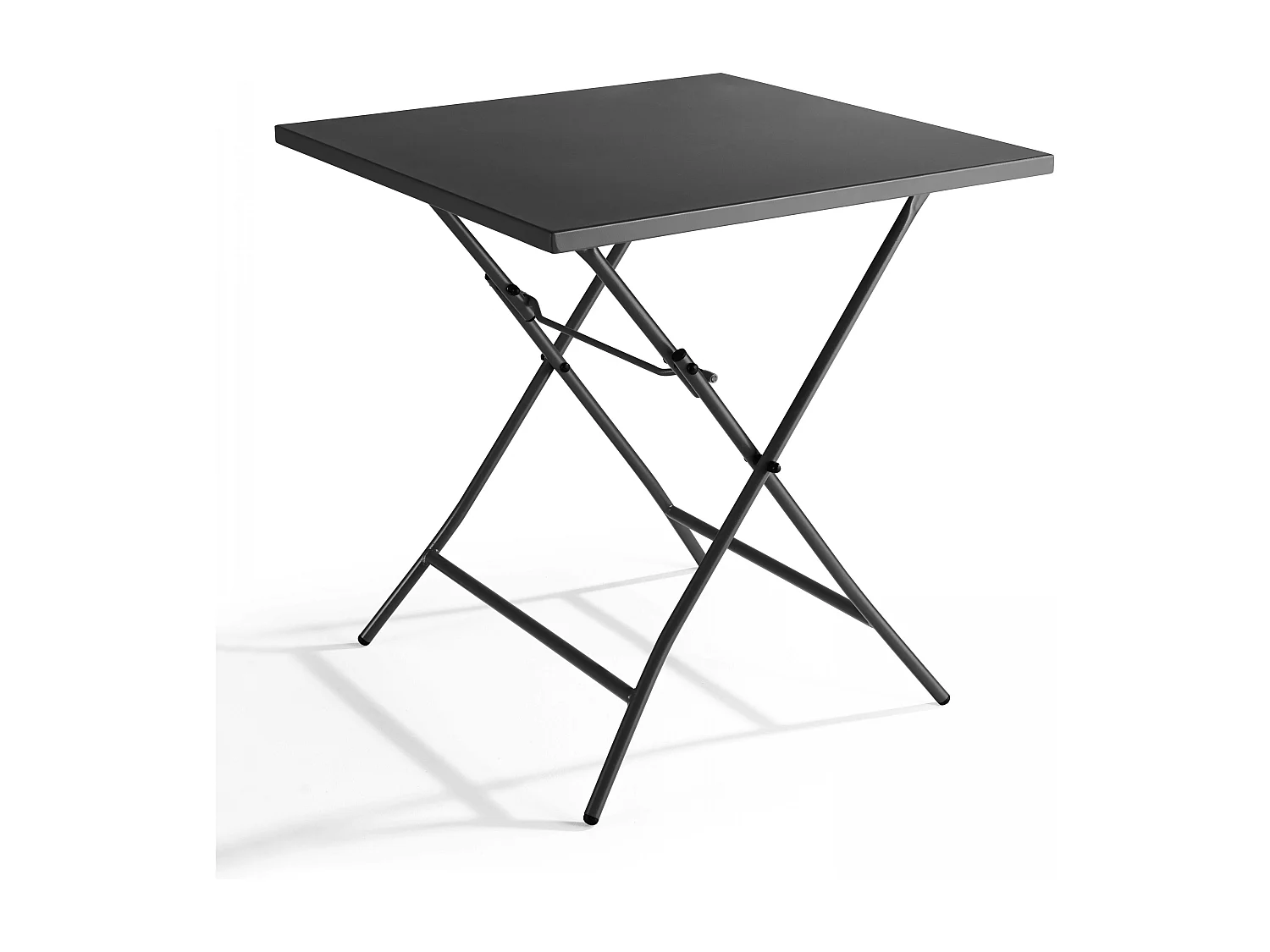 Set inklapbare tuintafel en 2 grijze stalen stoelen