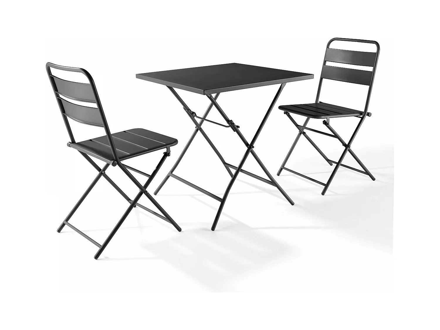 Ensemble table de jardin pliante et 2 chaises acier gris - Palavas