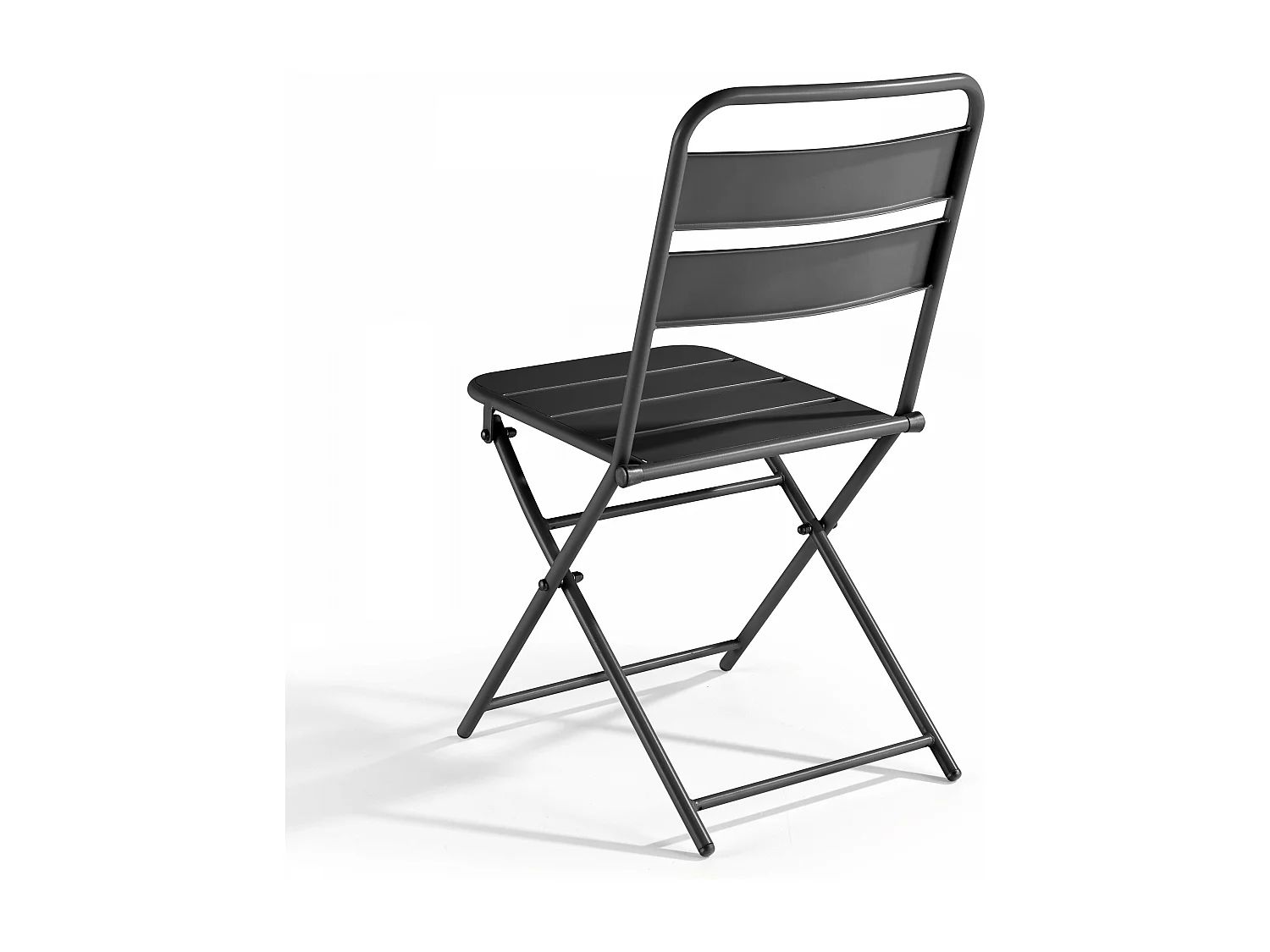 Set inklapbare tuintafel en 2 grijze stalen stoelen