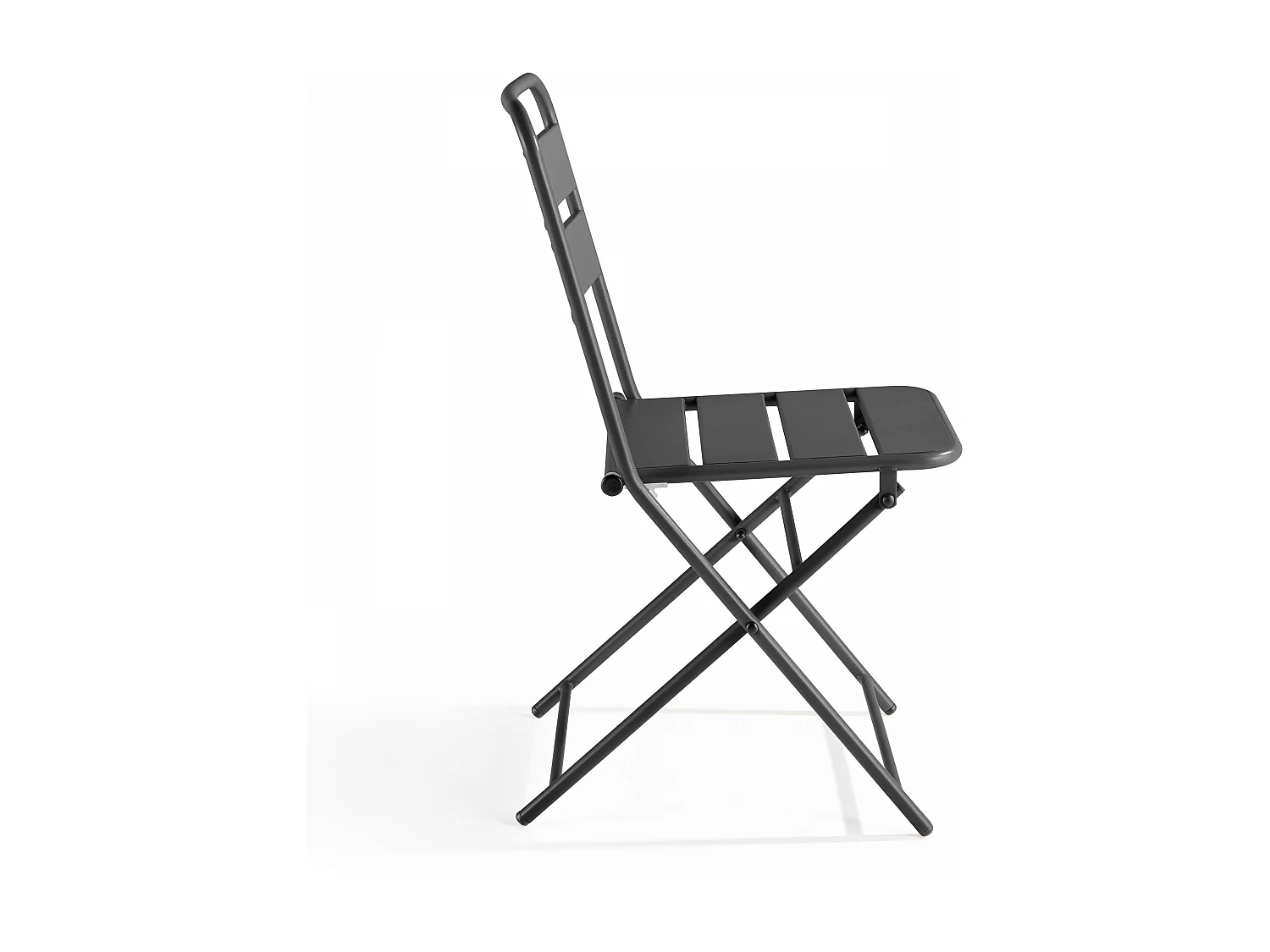 Set inklapbare tuintafel en 2 grijze stalen stoelen