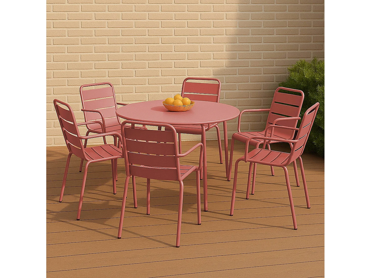 Ensemble table de jardin ronde et 6 fauteuils acier argile - Palavas