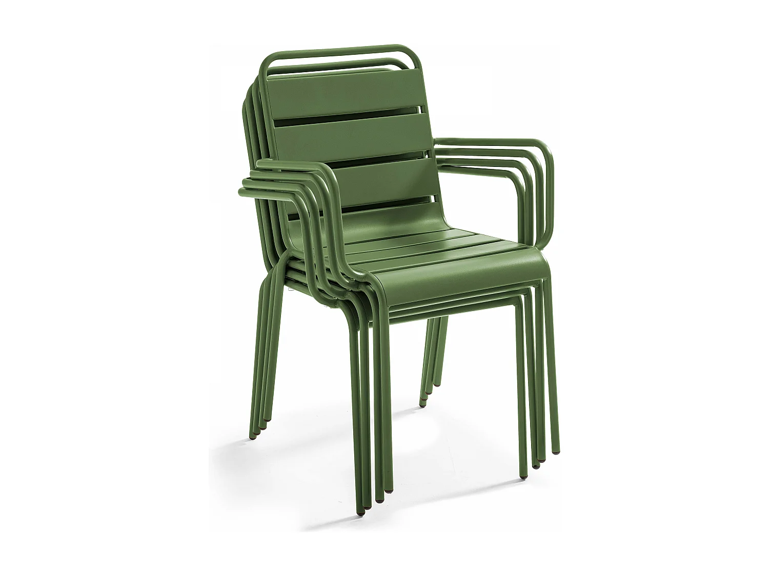 Ensemble table de jardin carrée et 8 fauteuils en métal vert cactus  - Palavas