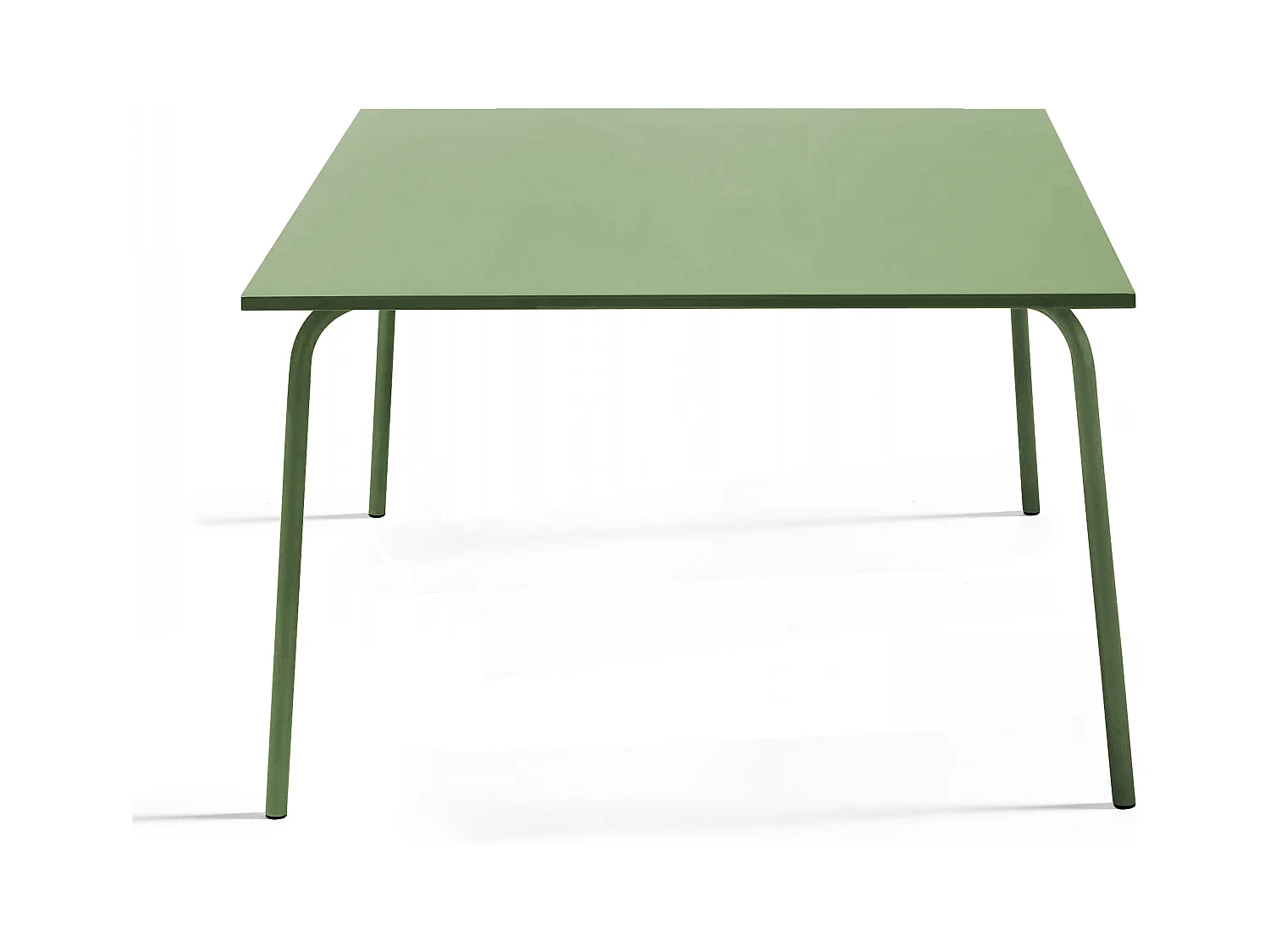 Set van een vierkante tuin tafel en 8 fauteuils in cactusgroen metaal