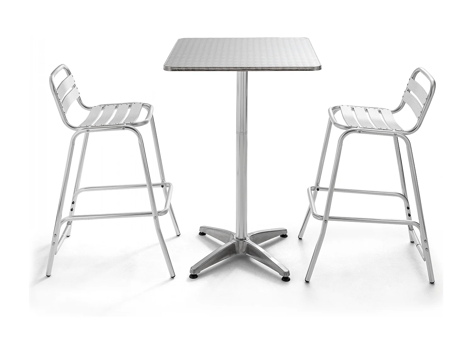 Table de jardin mange-debout et 2 chaises aluminium gris