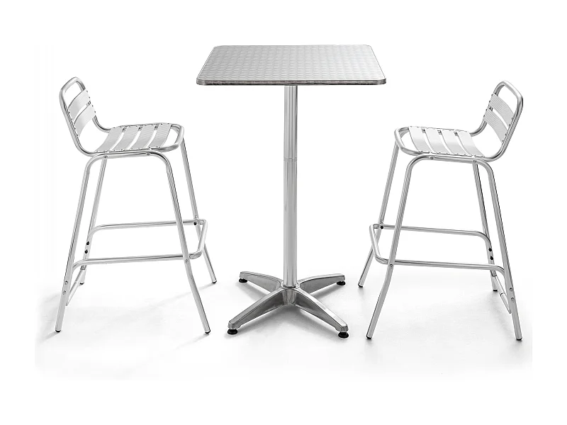 Tuintafel met staande eettafel en 2 grijze stoelen