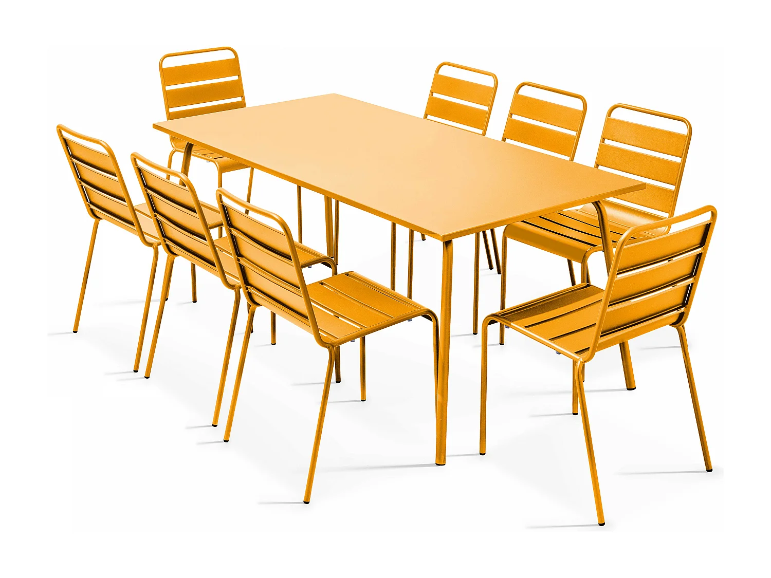 Ensemble table de jardin et 8 chaises en métal jaune  - Palavas