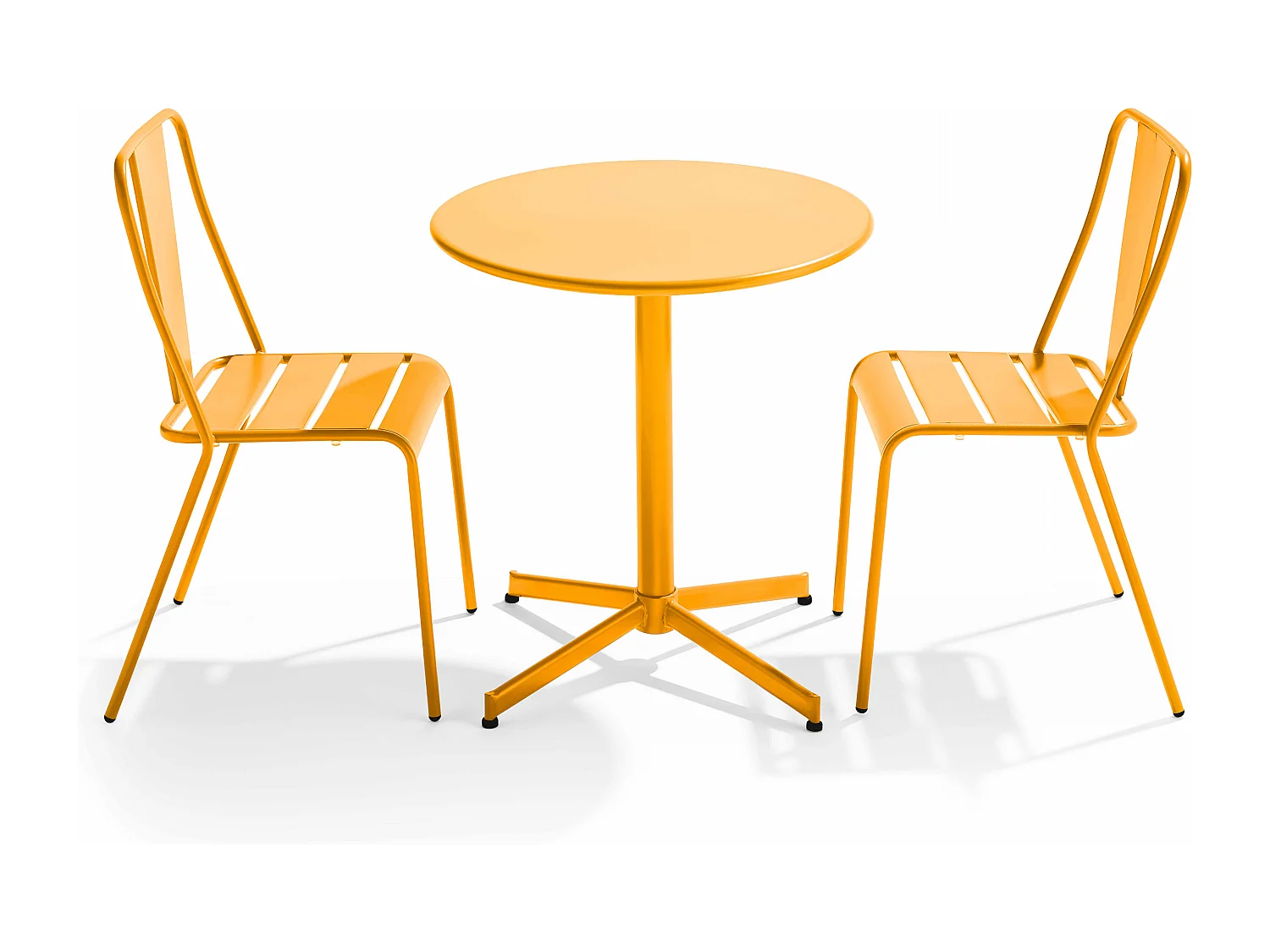 Ensemble table ronde et 2 chaises de jardin bistrot en métal jaune - Palavas