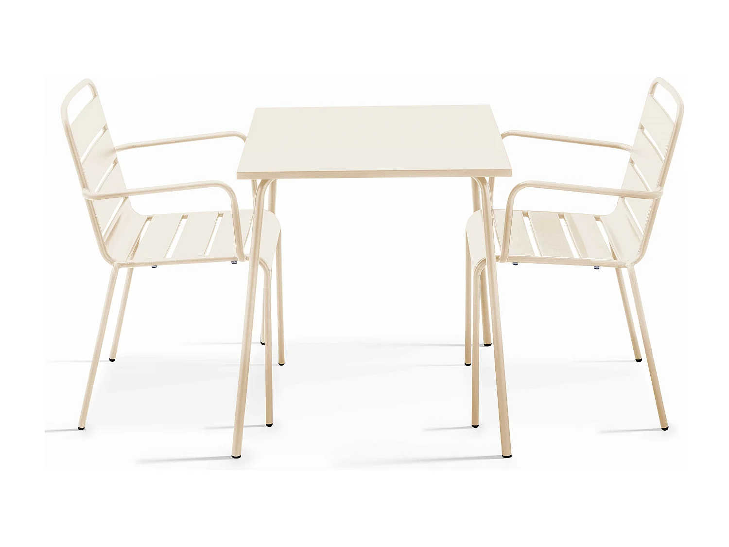 Ensemble table de jardin carrée et 2 fauteuils acier ivoire - Palavas