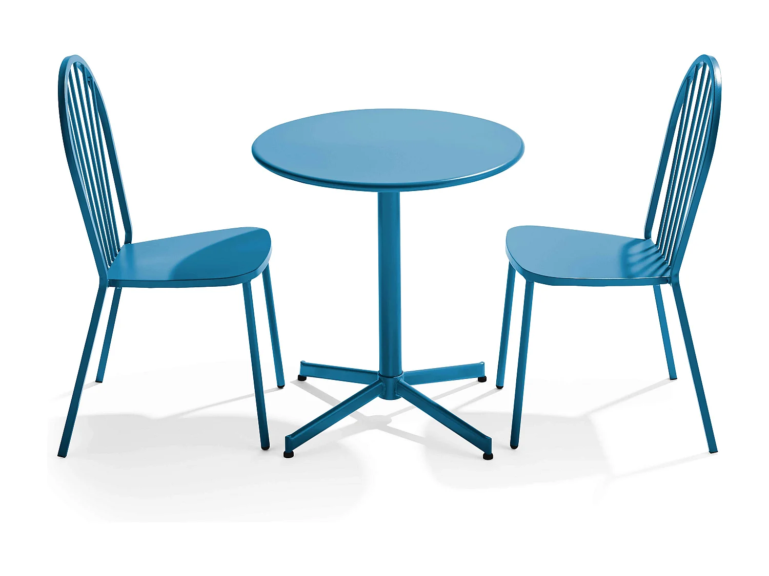 Ensemble table ronde et 2 chaises de jardin en métal bleu pacific - Palavas