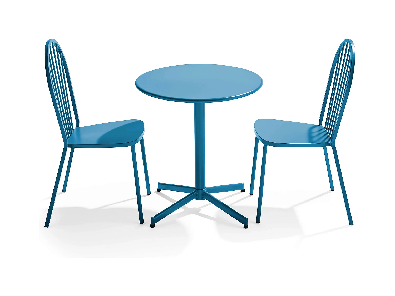 Ensemble table ronde et 2 chaises de jardin en métal bleu pacific - Palavas