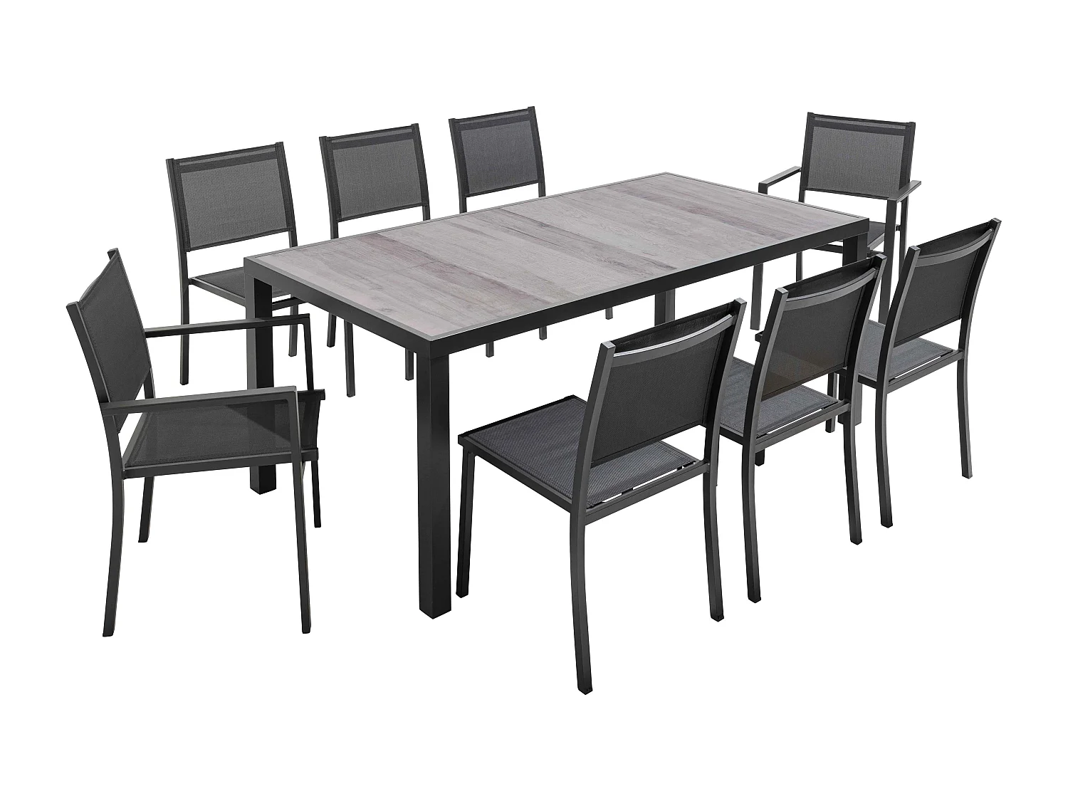 Ensemble table de jardin et 8 fauteuils effet bois grisé  - Tivoli
