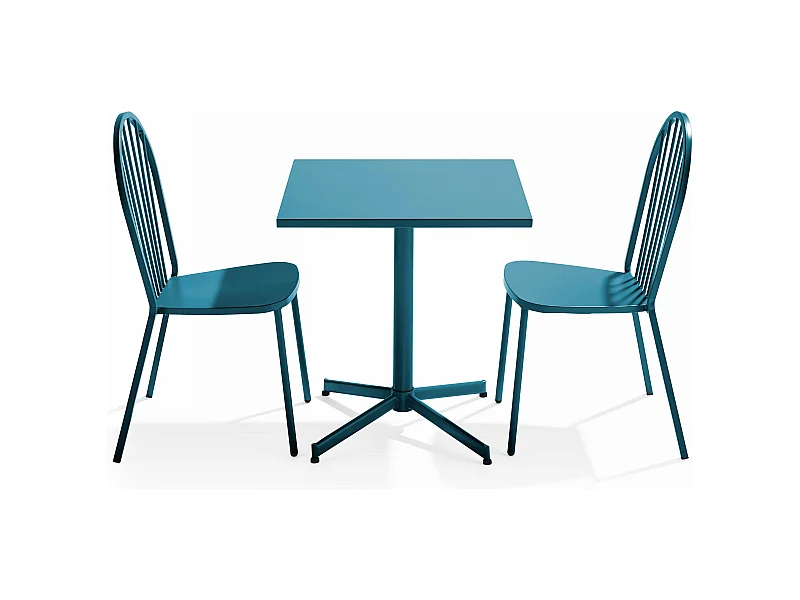 Set van een verstelbare tuintafel en 2 blauwe bistrostoelen Pacific