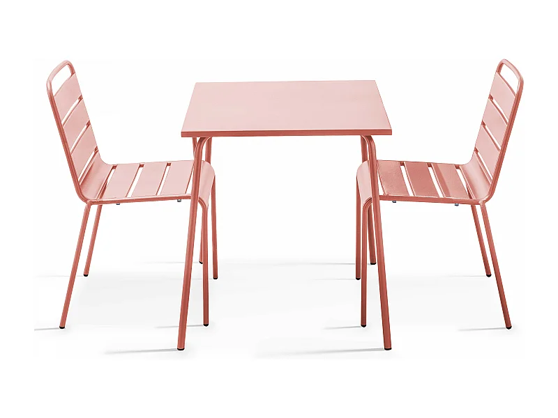 Ensemble table de jardin carrée et 2 chaises acier argile - Palavas