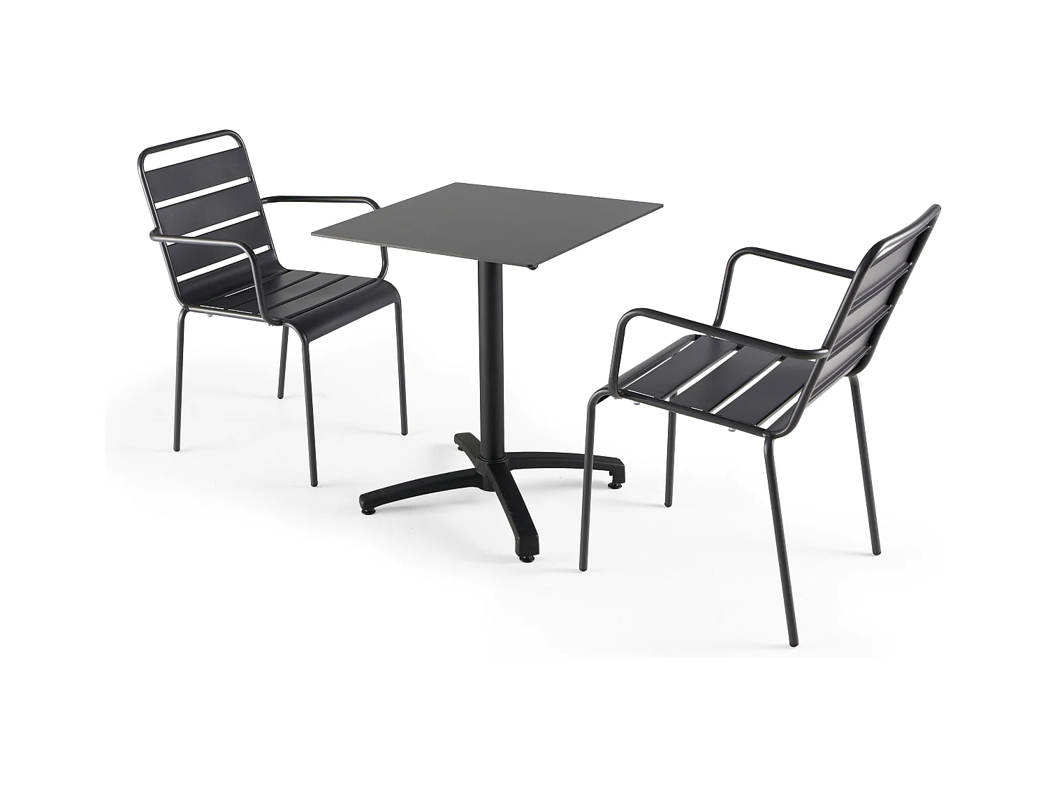 Ensemble table de jardin stratifié noir et 2 fauteuils palavas gris