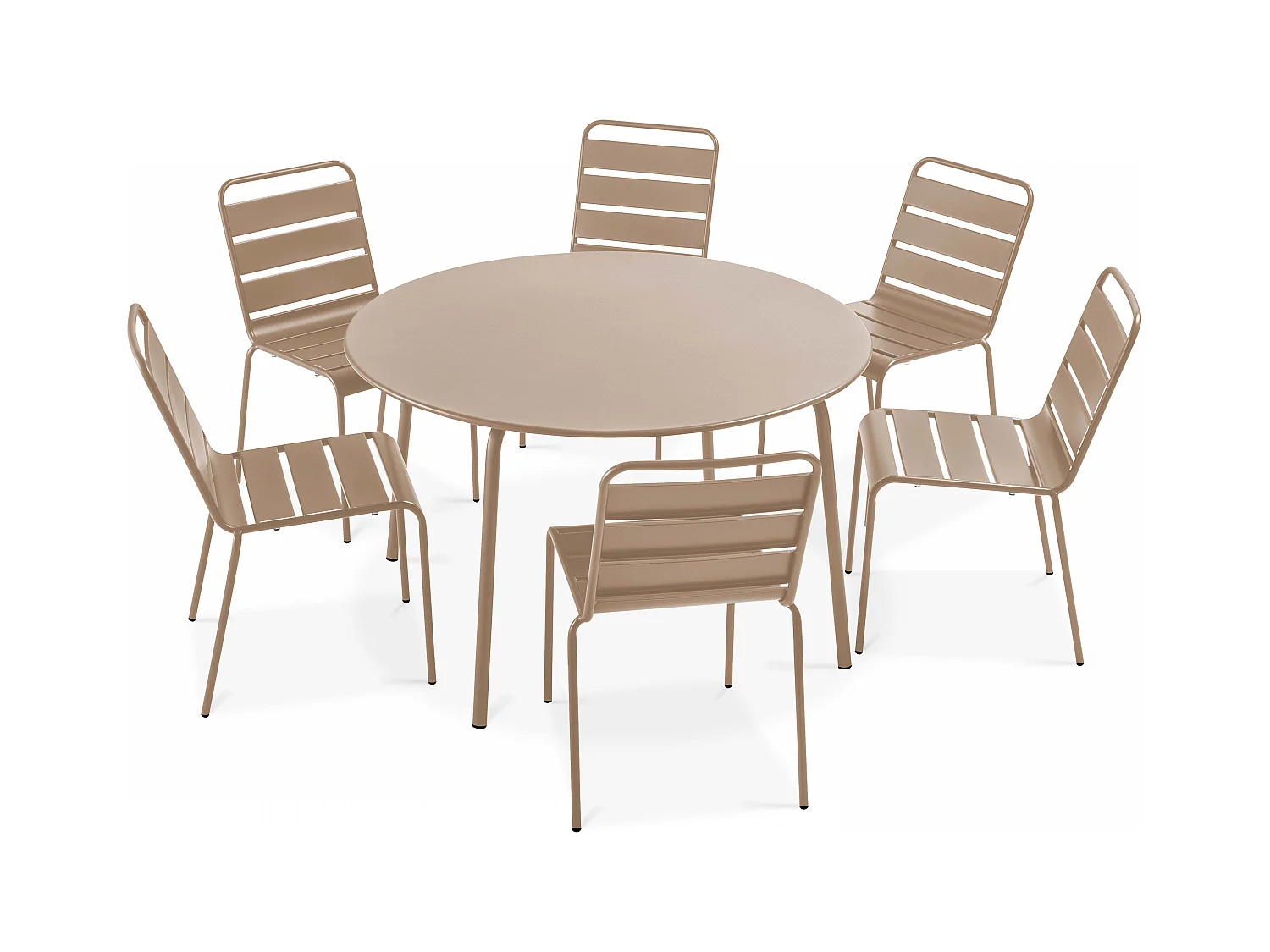 Ensemble table de jardin ronde et 6 chaises en métal taupe - Palavas