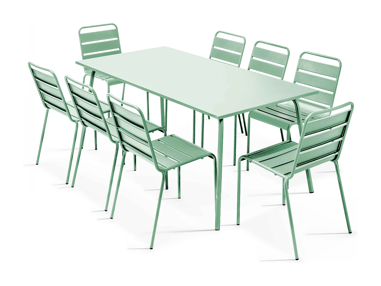 Ensemble table de jardin et 8 chaises en métal vert sauge - Palavas