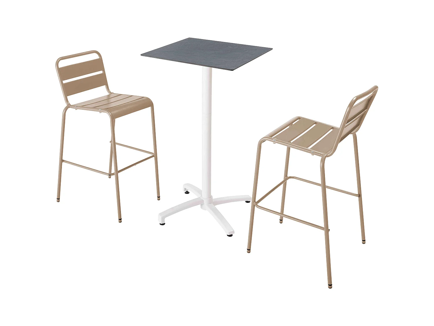 Ensemble table haute stratifié gris et 2 chaises hautes taupe