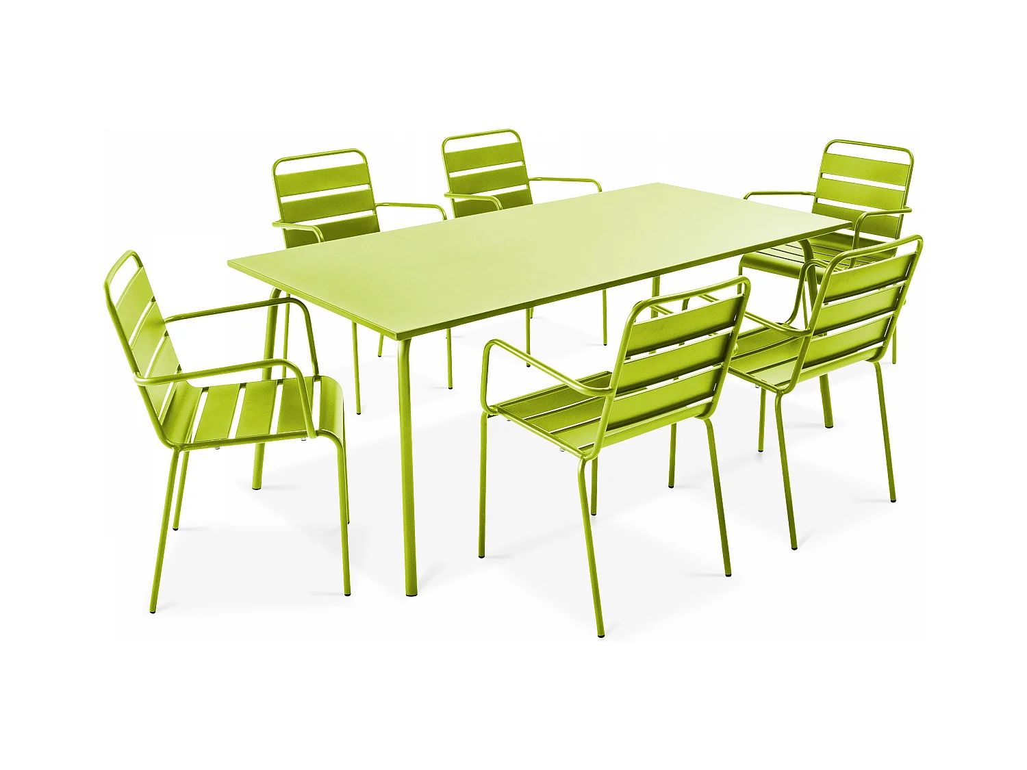 Ensemble table de jardin et 6 fauteuils en métal vert - Palavas