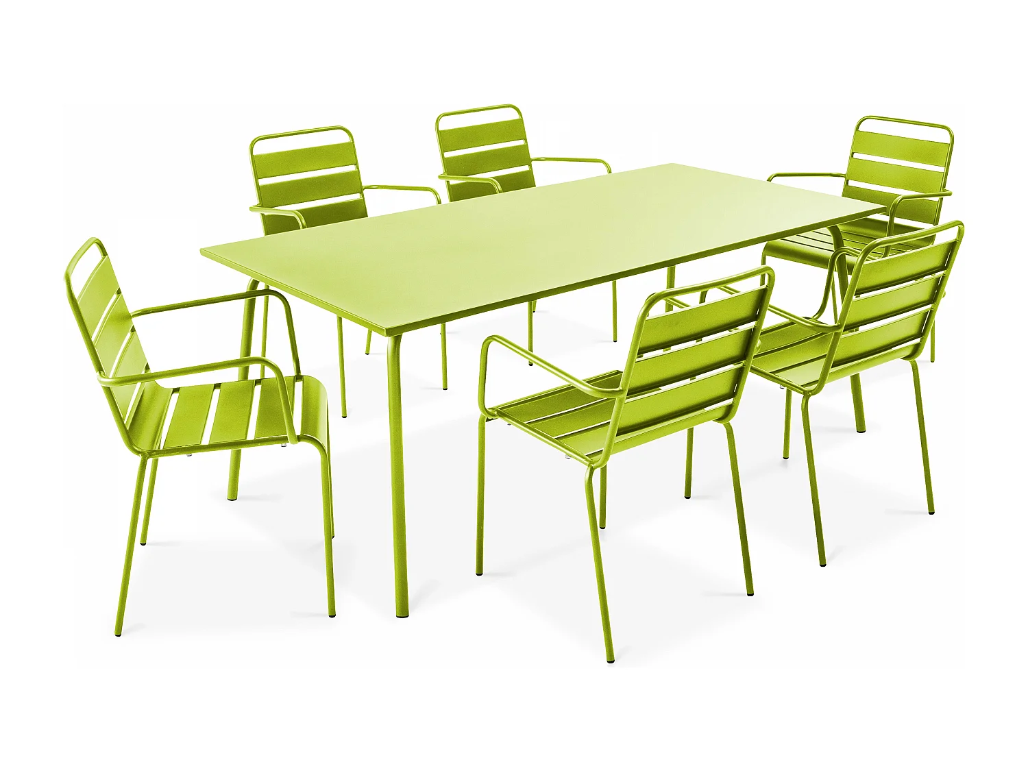 Ensemble table de jardin et 6 fauteuils en métal vert - Palavas