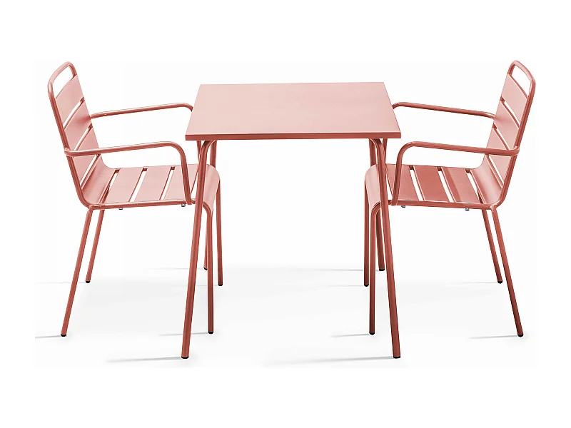 Ensemble table de jardin carrée et 2 fauteuils acier argile - Palavas