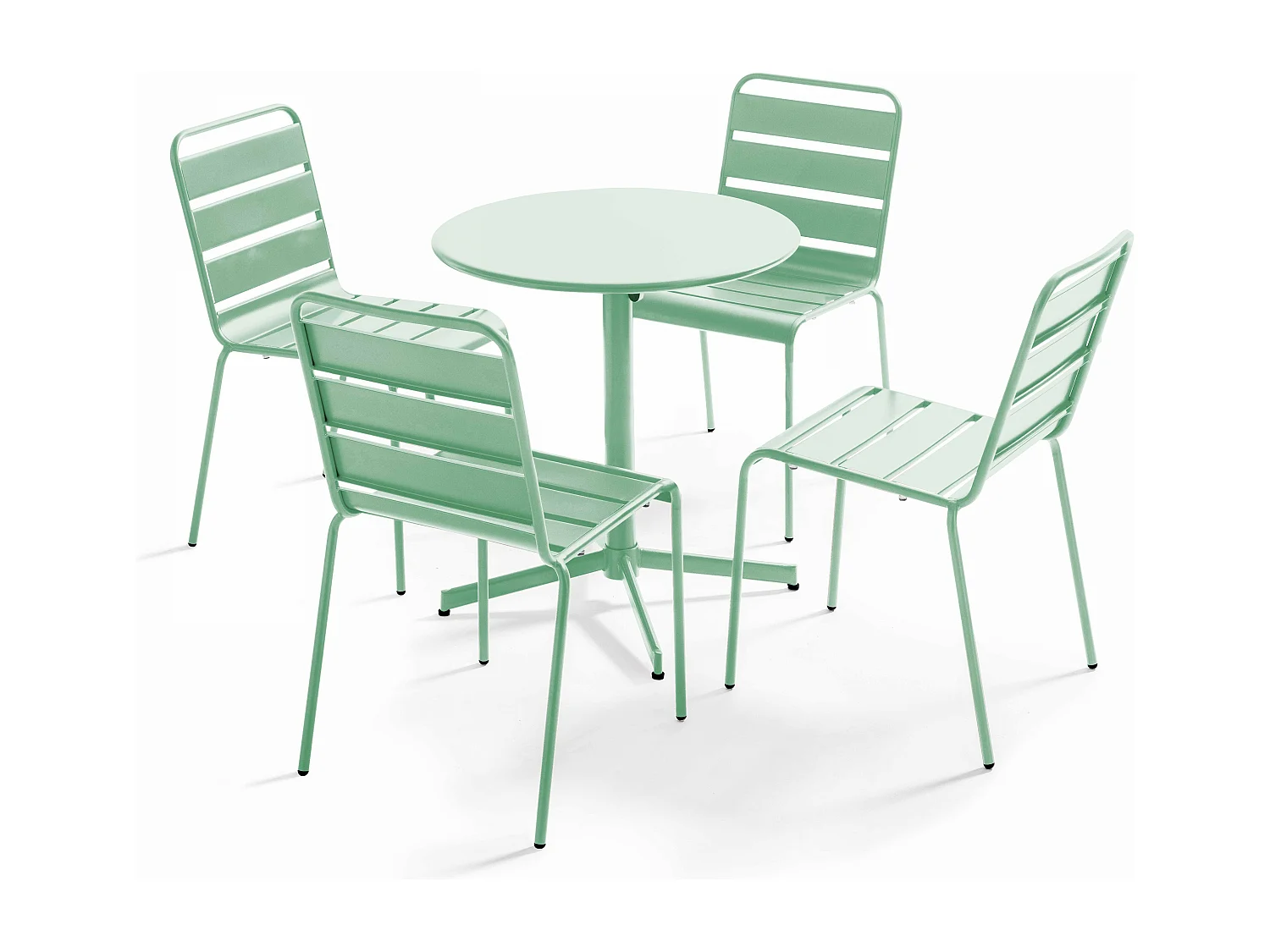 Mesa redonda de jardín y 4 sillas de metal verde salvia