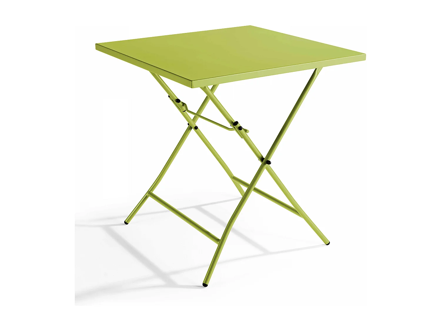 Set van een inklapbare tuin tafel en 2 groene stalen stoelen