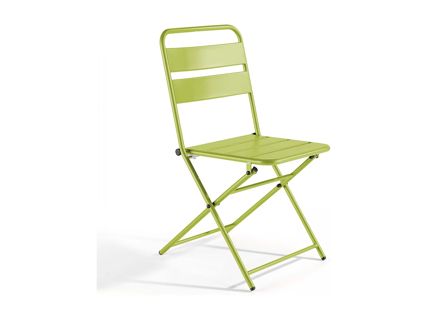 Set van een inklapbare tuin tafel en 2 groene stalen stoelen