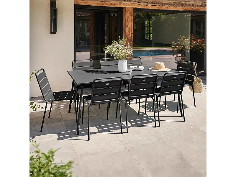 Tuinset met tafel en 8 grijze stoelen