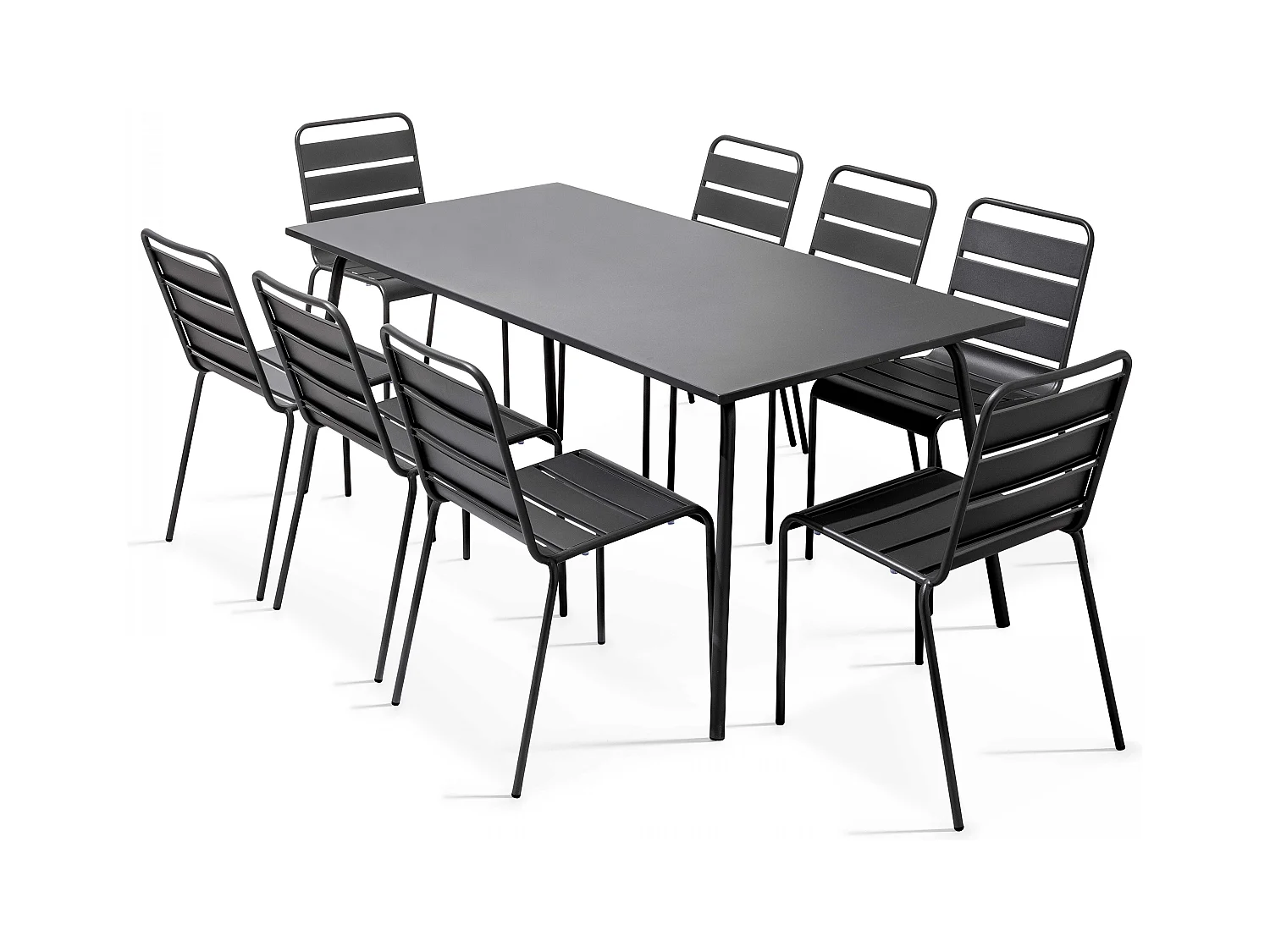 Ensemble table de jardin et 8 chaises en métal gris - Palavas