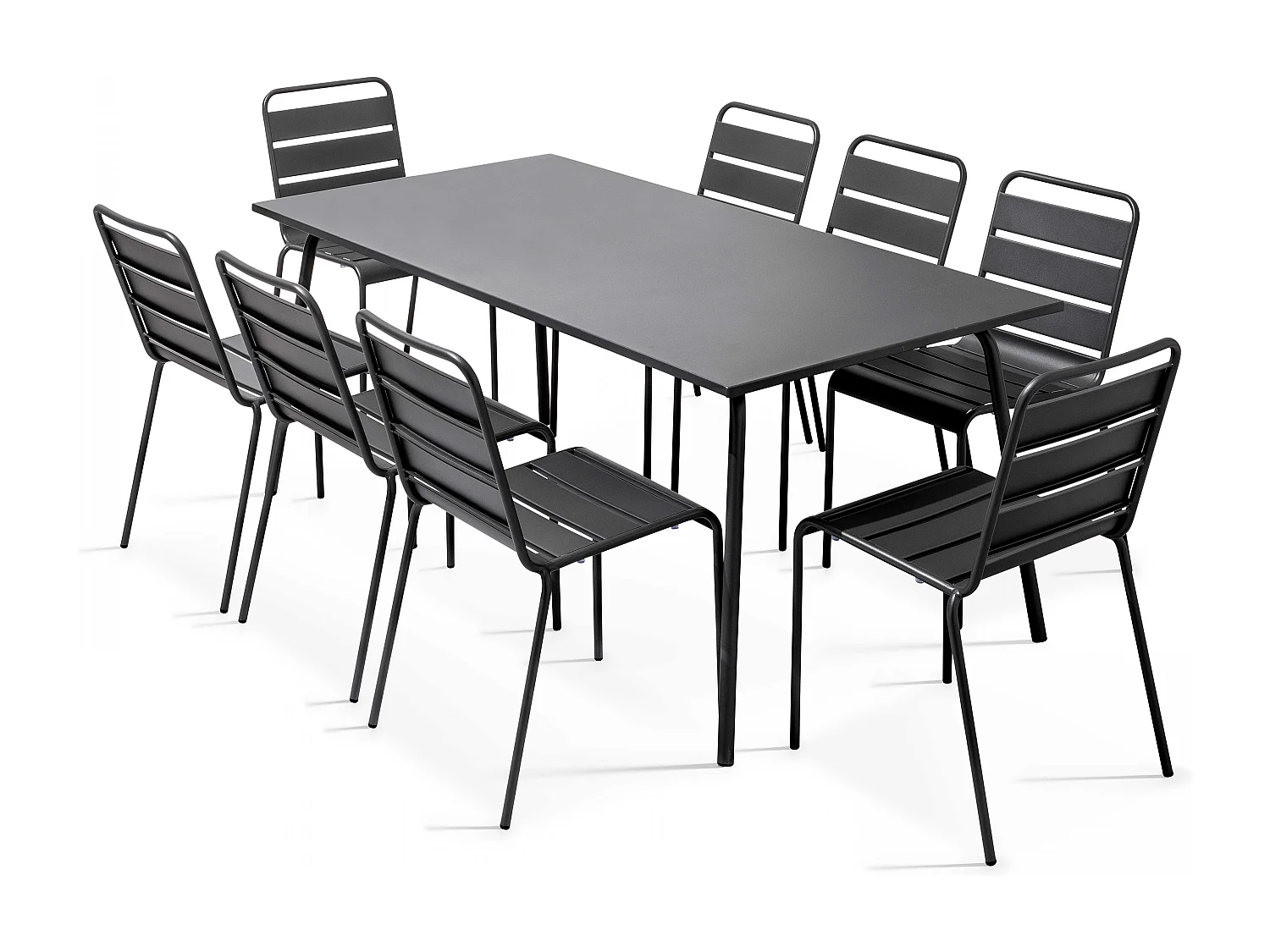 Ensemble table de jardin et 8 chaises en métal gris - Palavas
