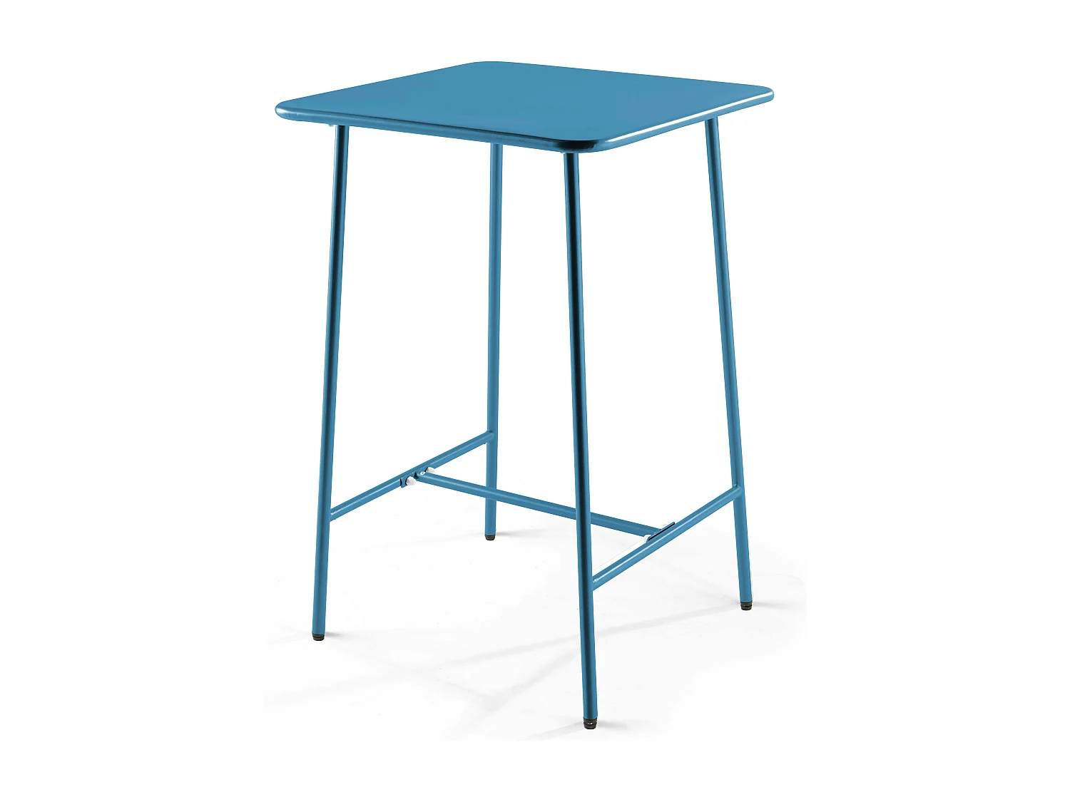 Set bartafel en 4 hoge stoelen van blauw pacifisch metaal