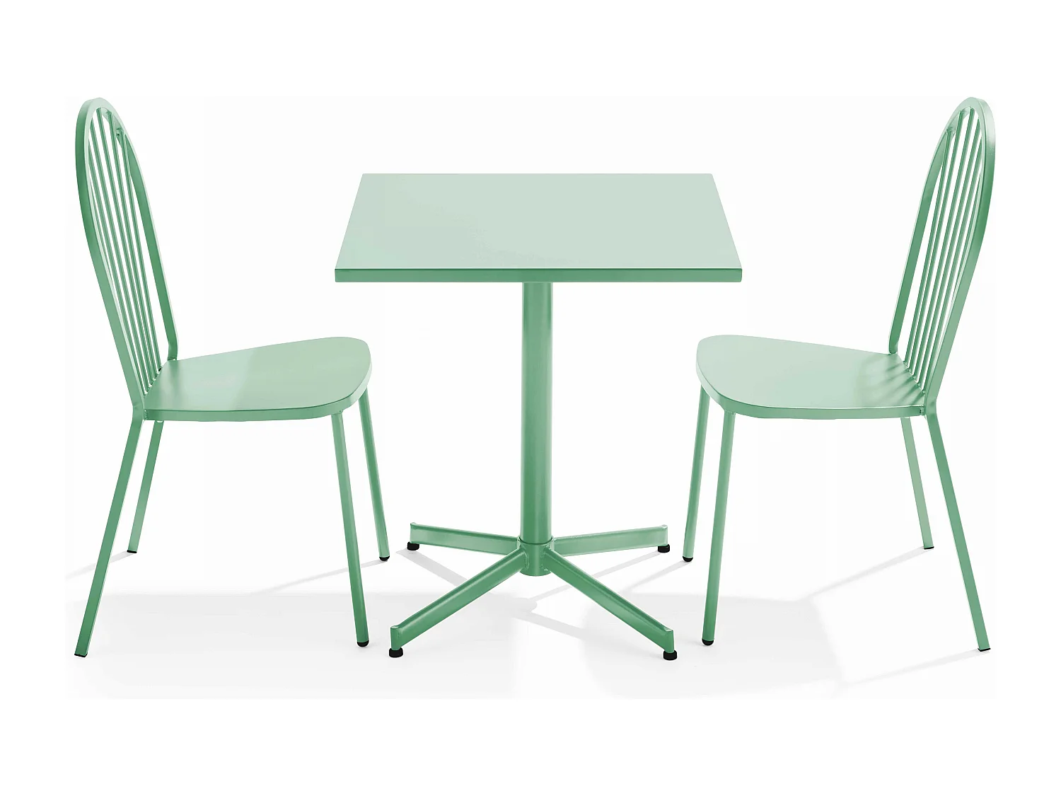 Set van een verstelbare tuintafel en 2 bistrostoelen in saliegroen