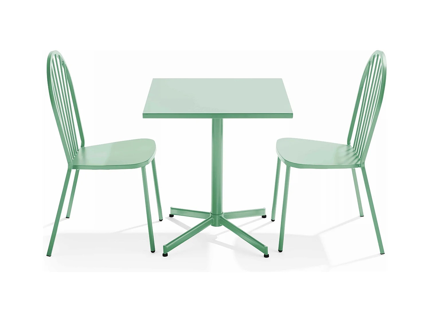 Set van een verstelbare tuintafel en 2 bistrostoelen in saliegroen