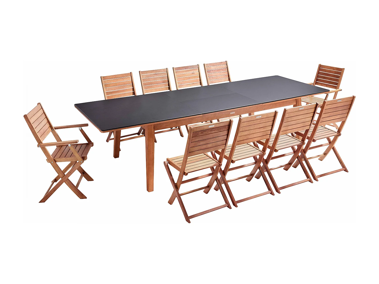 Ensemble table de jardin extensible en eucalyptus avec 10 assises