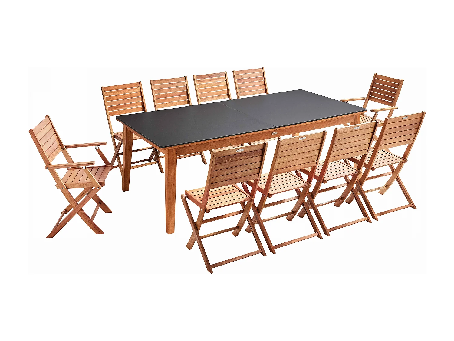 Ensemble table de jardin extensible en eucalyptus avec 10 assises