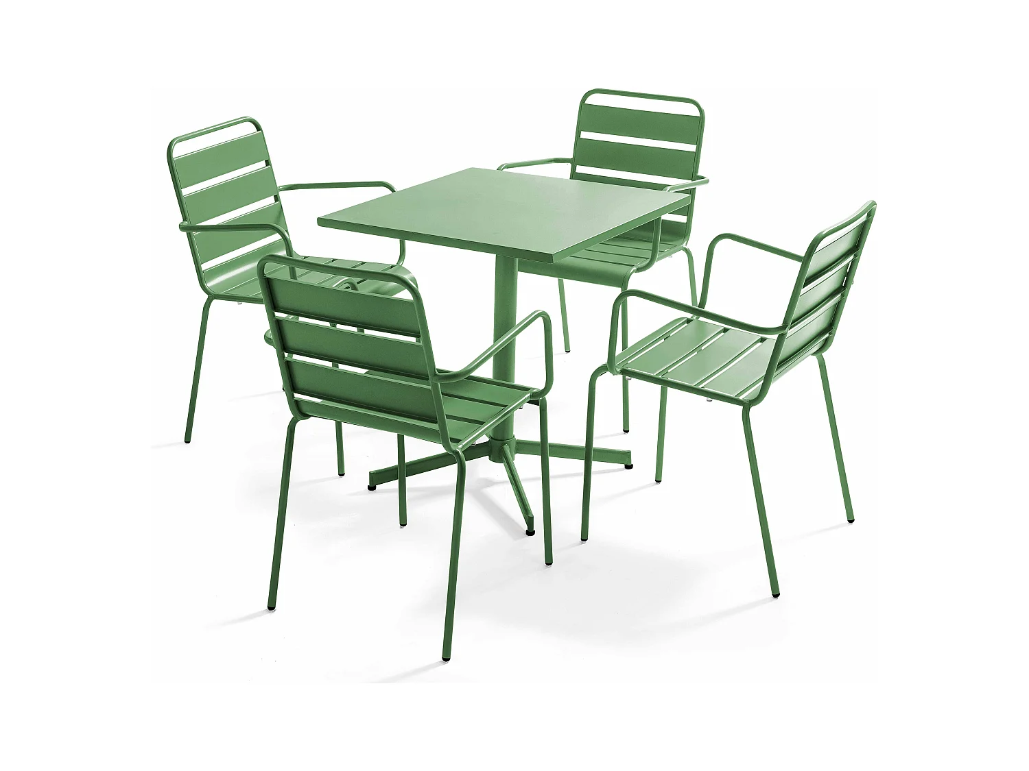 Tuinset met tafel en 4 fauteuils in cactusgroen metaal