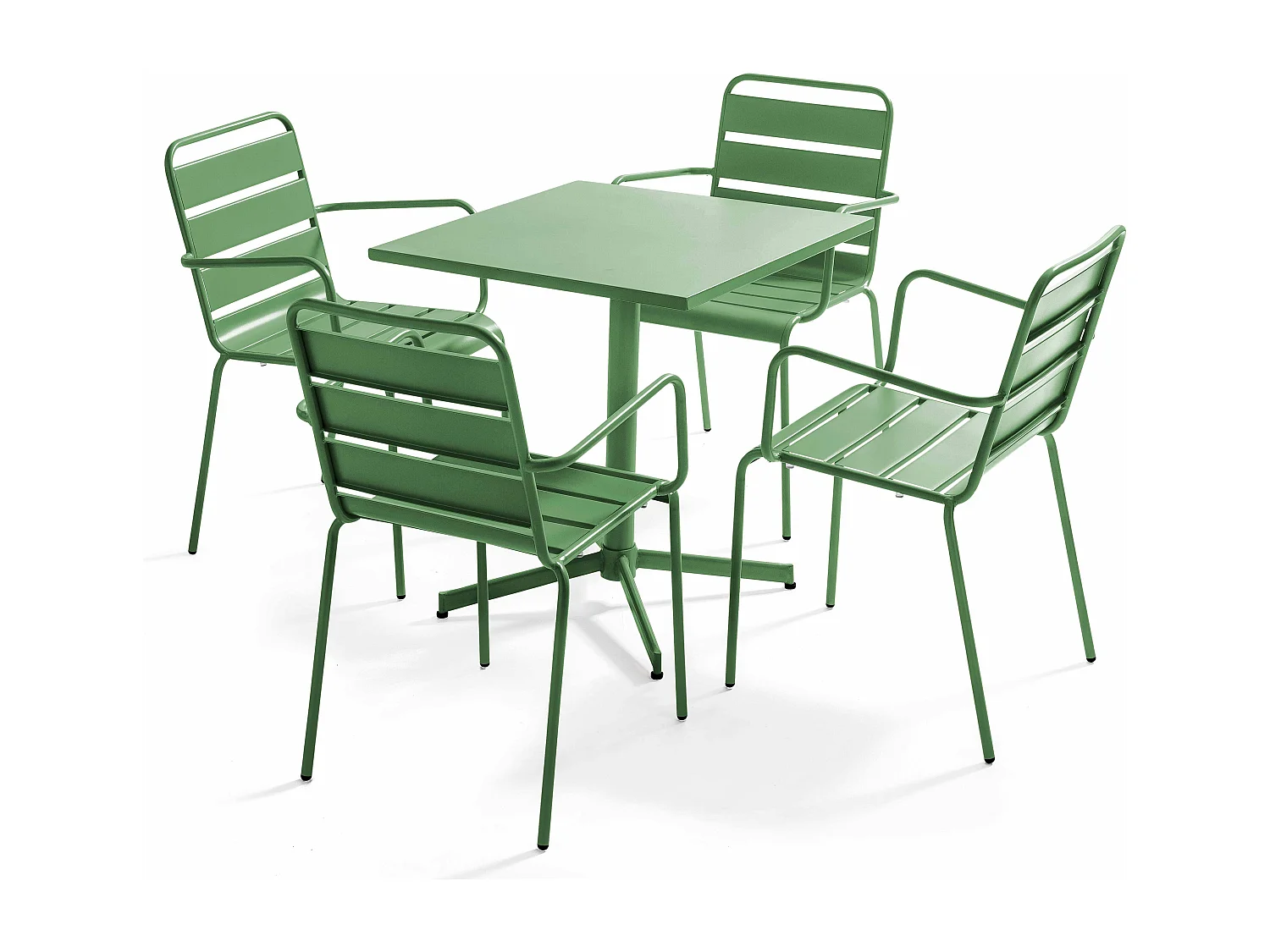Ensemble table de jardin et 4 fauteuils en métal vert cactus - Palavas